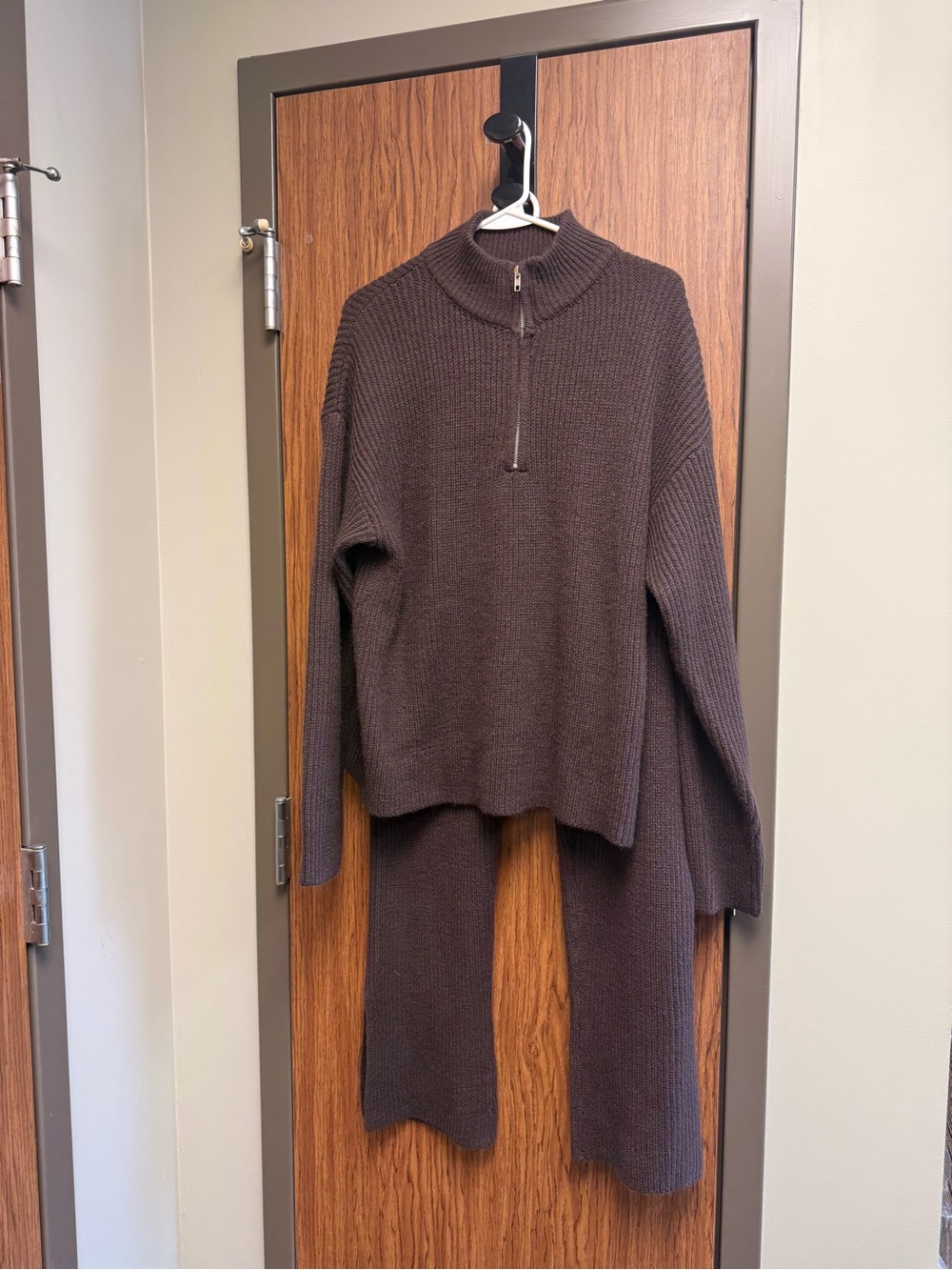 Women's Brown Half-Zip Knit Sweater with matching pants